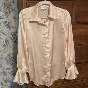 Women's Pink Satin Button Down Shirt